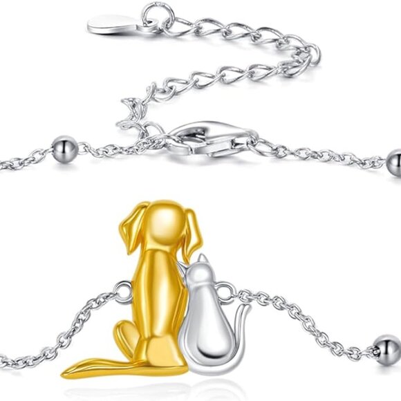 Cat and Dog Bracelet 925 Sterling Silver Adjustable Chain NWT - Picture 6 of 6